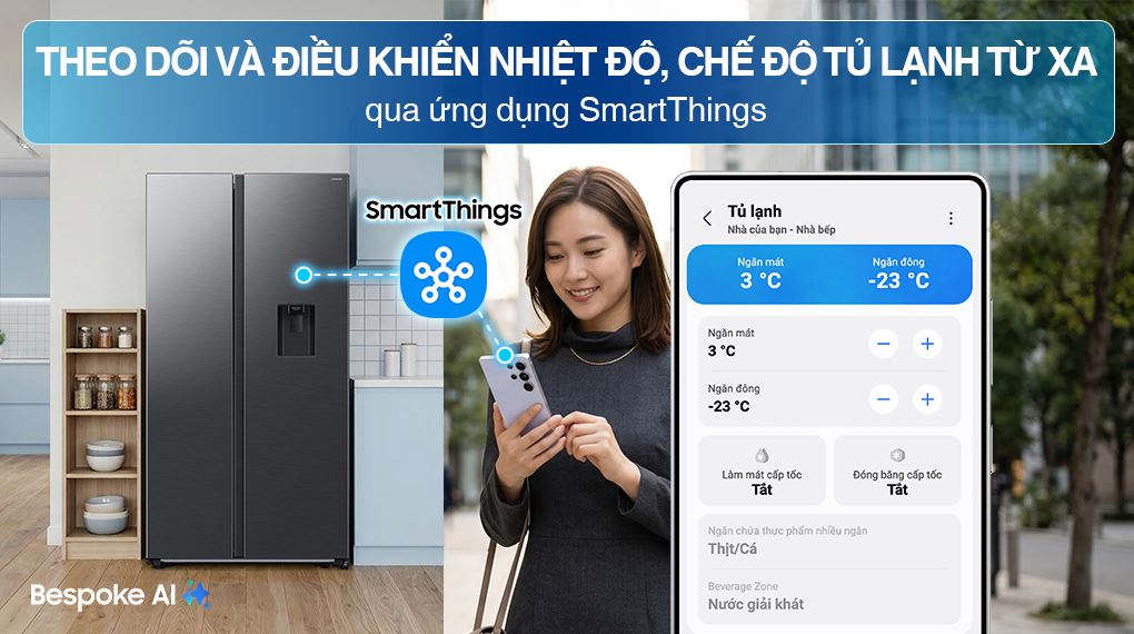 Tủ lạnh Samsung Inverter 578 lít Side By Side RS57DG410EB4SV - Ứng dụng SmartThings