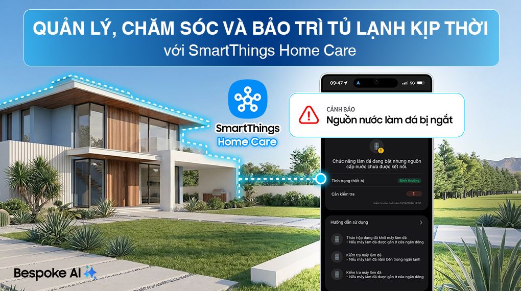 Tủ lạnh Samsung Inverter 578 lít Side By Side RS57DG410EB4SV - Kiểm tra tình trạng tủ SmartThings Home Care