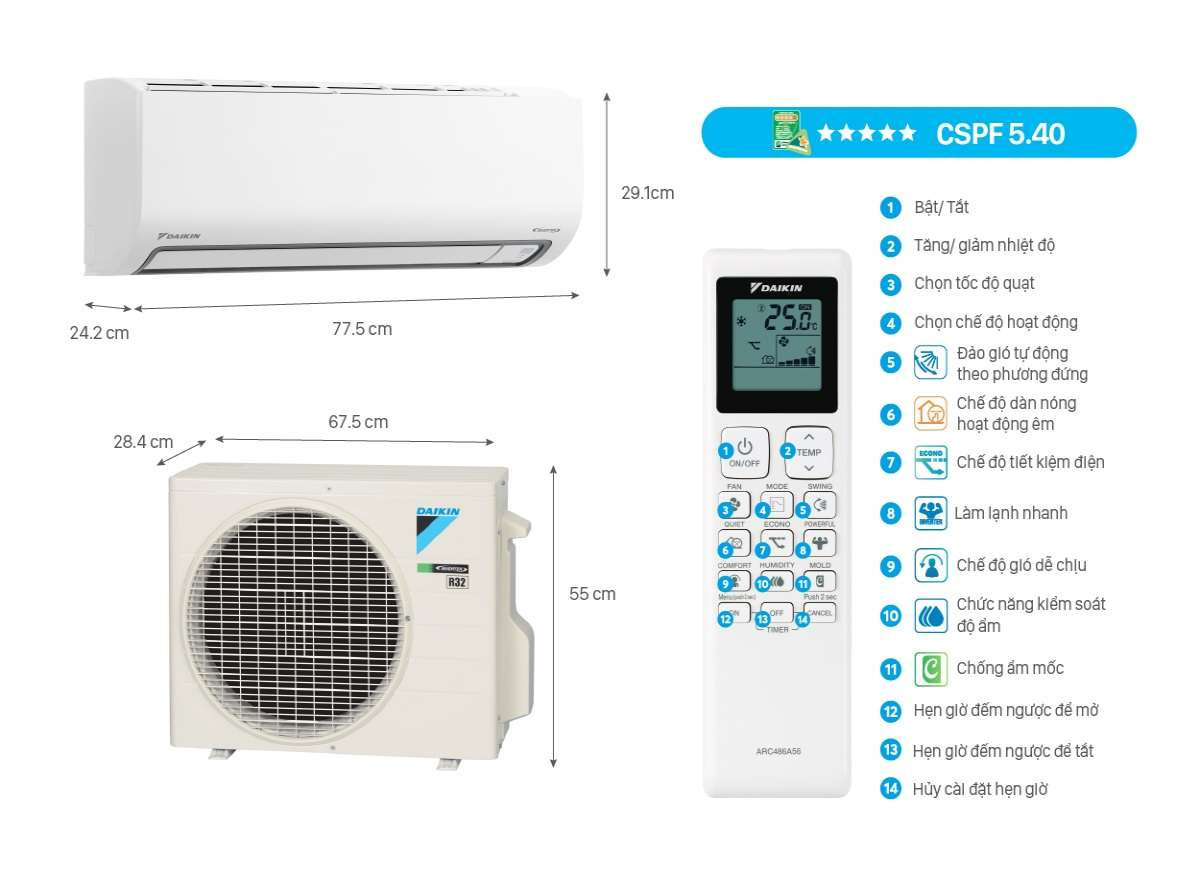 Điều hòa Daikin 12000 BTU inverter 1 chiều FTKB35ZVMV
