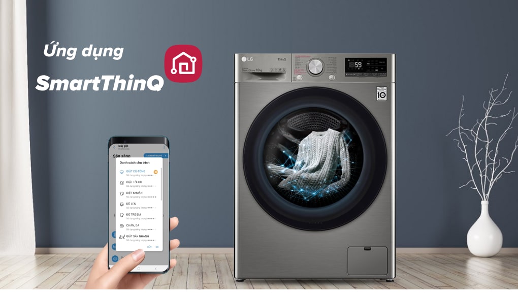 Máy giặt lồng ngang thông minh LG AI DD 10kg FV1410S4P - ảnh mô tả